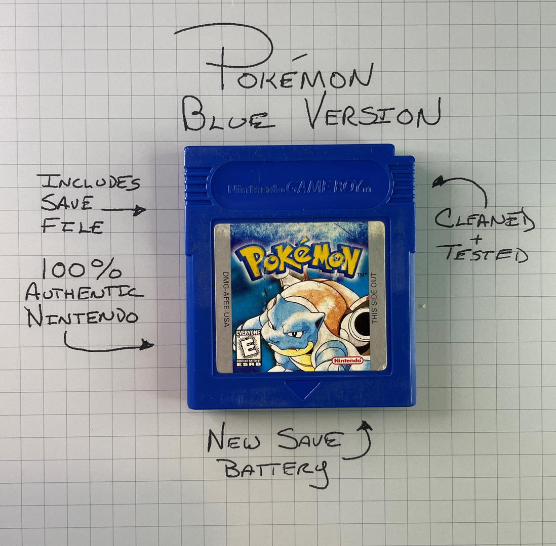 Pokemon Blue (Game Boy Color, 1998) Authentic *NEW BATTERY* w/ Save Game