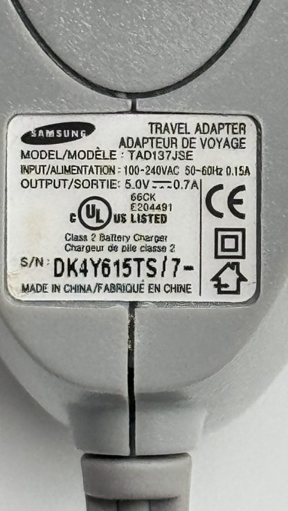 Samsung (TAD137JSE) OEM Travel Adapter Wall Charger (5V/0.7A) - Gray - Image 3