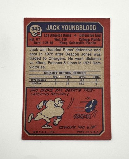 1973 Topps #343 Jack Youngblood RC Rookie - Image 2