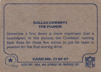 1977 Fleer Team Action Dallas Cowboys #33 The Plunge - Image 2