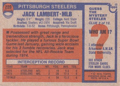 1976 Topps #200 Jack Lambert RC ROOKIE Steelers - Image 2