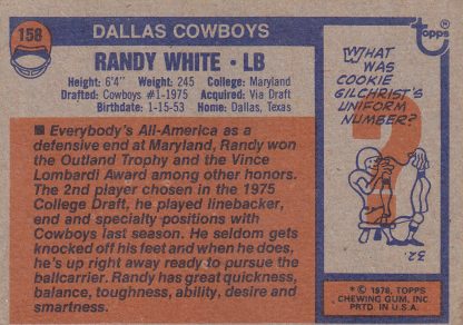 1976 Topps #158 Randy White RC ROOKIE Cowboys - Image 3