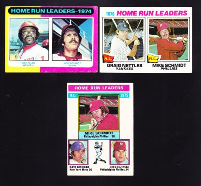 Lot of 3 - 1974 75' 76' Topps Home Run Leaders Mike Schmidt 307, 193, 2