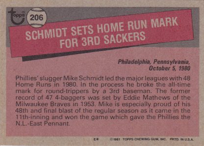 Lot of 3 - 1980 Topps  Mike Schmidt Collection Cards 2, 3, 206 - Image 2