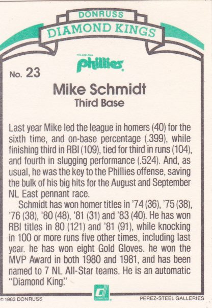 Lot of 2 - 1983 Donruss Mike Schmidt Diamond Kings 23, 183 - Image 6