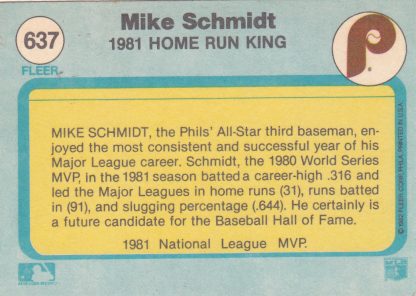 Lot of 3 - 1982 Fleer Mike Schmidt Collection Cards 258, 637, 641 - Image 8