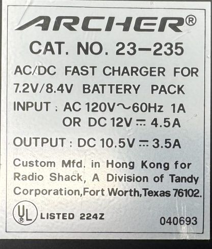 Archer / Radio Shack - AC-DC Fast Charger RC Car NiCad 7.2v / 8.4v 23-235 - Image 2