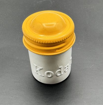 Vintage Kodak Metal Film Storage Canister - White with Yellow Lid - Image 3