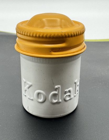 Vintage Kodak Metal Film Storage Canister - White with Yellow Lid